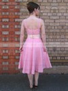 Lace A-line V-neck Tea-length Sashes / Ribbons Bridesmaid Dresses #PDS02017822
