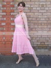 Lace A-line V-neck Tea-length Sashes / Ribbons Bridesmaid Dresses #PDS02017822