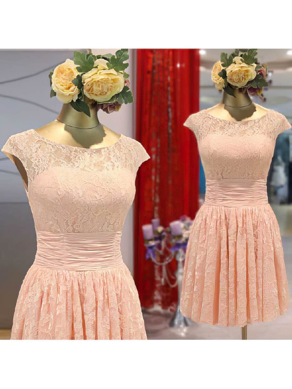 Lace A-line Scoop Neck Short/Mini Flower(s) Bridesmaid Dresses #PDS02017465