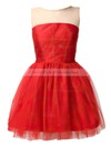 Tulle Elastic Woven Satin Ball Gown Scoop Neck Short/Mini Ruffles Bridesmaid Dresses #PDS02017490