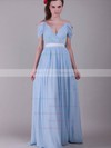 Chiffon A-line V-neck Sweep Train Sashes / Ribbons Bridesmaid Dresses #PDS02017655