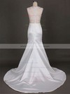 Online Scoop Neck White Satin Tulle Appliques Lace Trumpet/Mermaid Wedding Dresses #PDS00021192