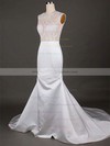 Online Scoop Neck White Satin Tulle Appliques Lace Trumpet/Mermaid Wedding Dresses #PDS00021192