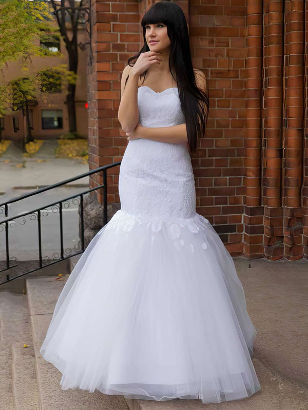 Promotion Lace Tulle with Appliques Lace Trumpet/Mermaid Sweetheart Wedding Dress