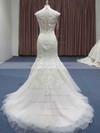 Elegant Sweetheart Lace Tulle Appliques Lace Trumpet/Mermaid Sweep Train Wedding Dresses #PDS00021208
