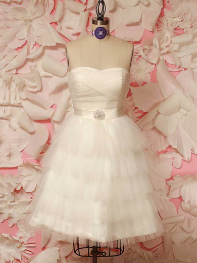 Prettiest Ivory Tulle with Sashes/Ribbons Lace-up Short/Mini Wedding Dresses #PDS00021212