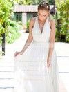 Ivory Chiffon with Appliques Lace Elegant Cowl Neck Wedding Dresses #PDS00021217