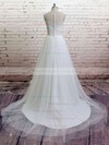 Great Sweep Train White Tulle Appliques Lace V-neck Wedding Dresses #PDS00021372