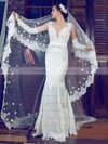 Ivory Lace Elastic Woven Satin Long Sleeve Beading Trumpet/Mermaid Wedding Dress #PDS00021375
