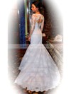 Long Sleeve Scoop Neck Tulle Beading Lace-up Chapel Train Wedding Dresses #PDS00021378