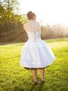 Ball Gown Ivory Lace Taffeta Ruffles Tea-length Strapless Wedding Dress #PDS00021385