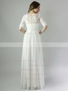 Exclusive Scoop Neck Ivory Chiffon Lace Ruffles 1/2 Sleeve Wedding Dresses #PDS00021392