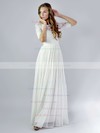 Exclusive Scoop Neck Ivory Chiffon Lace Ruffles 1/2 Sleeve Wedding Dresses #PDS00021392