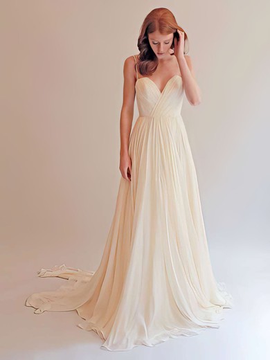 Sweetheart Ivory Chiffon Ruffles with Spaghetti Straps Backless Wedding Dress #PDS00021393