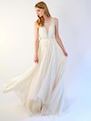 Ivory Chiffon Lace Scoop Neck with Buttons Promotion Wedding Dresses #PDS00021395