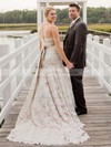 Champagne Lace with Sashes/Ribbons Watteau Train Fashion Wedding Dresses #PDS00021403