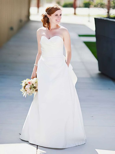 A-line Sweetheart White Ruffles Satin Newest Wedding Dress #PDS00021404