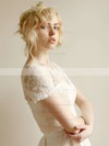 Classy Ivory Taffeta Lace Tea-length Short Sleeve Wedding Dress #PDS00021407