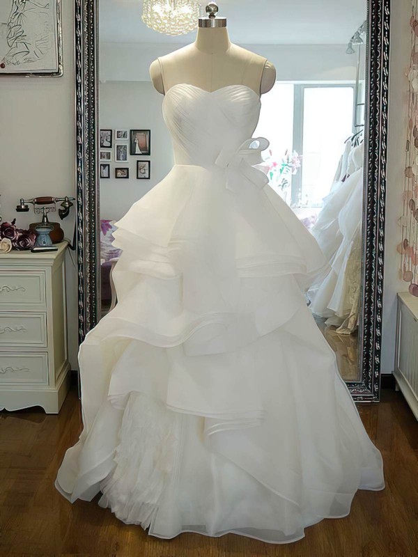 Princess Ivory Organza Cascading Ruffles Lace-up Sweetheart Wedding Dress #PDS00021242