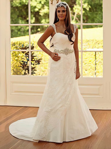 Ivory Lace Taffeta with Sashes/Ribbons Sweetheart Straps Classy Wedding Dress #PDS00021251
