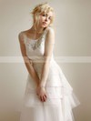 Discounted Ivory Lace Tulle with Cascading Ruffles Tea-length Wedding Dress #PDS00021253