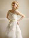 Discounted Ivory Lace Tulle with Cascading Ruffles Tea-length Wedding Dress #PDS00021253