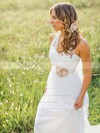 Summer Halter Sashes / Ribbons Sweep Train White Tulle Wedding Dress #PDS00021270