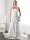 Sweetheart White Lace Criss Cross Court Train Famous Wedding Dresses #PDS00021272