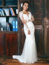 White Tulle Appliques Lace Open Back Trumpet/Mermaid Long Sleeve Wedding Dress #PDS00021282