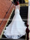 Chapel Train White Lace Covered Buttons Trumpet/Mermaid Latest Wedding Dresses #PDS00021340