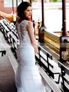 Chapel Train White Lace Covered Buttons Trumpet/Mermaid Latest Wedding Dresses #PDS00021340