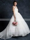 Ivory Tulle Court Train V-neck Pearl Detailing Ball Gown Latest Wedding Dress #PDS00021345