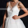 Ivory Tulle Court Train V-neck Pearl Detailing Ball Gown Latest Wedding Dress #PDS00021345
