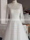 Perfect White Scoop Neck Lace Tulle 3/4 Sleeve Ball Gown Wedding Dress #PDS00021346