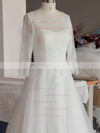 Perfect White Scoop Neck Lace Tulle 3/4 Sleeve Ball Gown Wedding Dress #PDS00021346