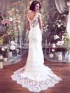 Nicest Trumpet/Mermaid V-neck with Buttons Ivory Lace Wedding Dresses #PDS00021351