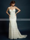 Ivory Lace Sweetheart with Spaghetti Straps Backless Trumpet/Mermaid Wedding Dress #PDS00021353