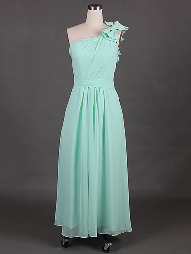 Inexpensive Sage Chiffon with Bow One Shoulder Bridesmaid Dress #PDS01012385