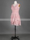 V-neck Pink Chiffon Pleats Pretty Short/Mini Bridesmaid Dress #PDS01012389