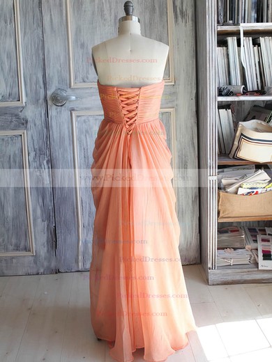 Orange Chiffon with Flower(s) Sweetheart Lace-up Long Bridesmaid Dress #PDS01012392