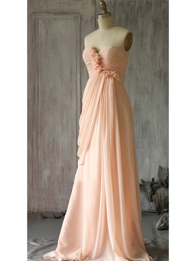 Expensive Pink Chiffon with Flower(s) Sweep Train Bridesmaid Dress #PDS01012400