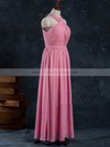 Ankle-length Pink Chiffon Open Back Perfect Halter Bridesmaid Dress #PDS01012402