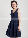 Different V-neck Knee-length Chiffon Ruffles Dark Navy Bridesmaid Dress #PDS01012403