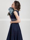 Different V-neck Knee-length Chiffon Ruffles Dark Navy Bridesmaid Dress #PDS01012403