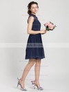 Dark Navy Chiffon Tulle New Short/Mini High Neck Bridesmaid Dress #PDS01012404