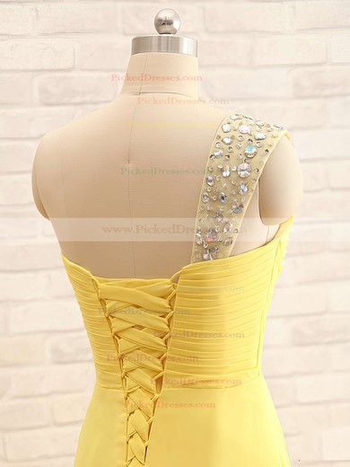 One Shoulder Chiffon with Crystal Detailing Yellow Latest Bridesmaid Dresses #PDS01012406