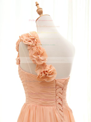 Popular Orange Chiffon Flower(s) Lace-up One Shoulder Bridesmaid Dresses #PDS01012408
