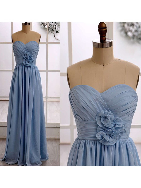 Chiffon Ruffles Floor-length Prettiest Light Sky Blue Bridesmaid Dresses #PDS01012415