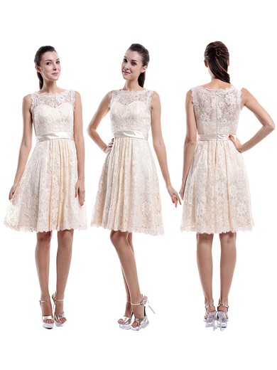 Scoop Neck Ivory Lace Sashes/Ribbons Knee-length Discounted Bridesmaid Dress #PDS01012422