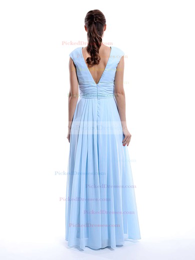 Great V-neck Chiffon Cap Straps Ruffles Light Sky Blue Bridesmaid Dress #PDS01012423